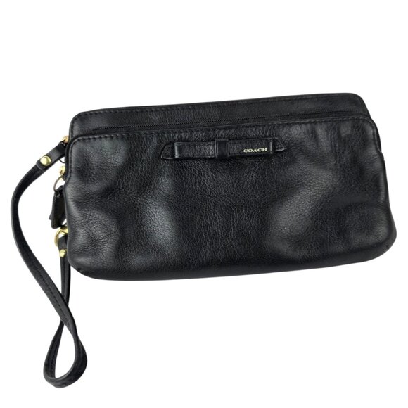 Vintage Coach Leather Signature Black Clutch Wristlet Bag 8" x 4.5" - Picture 1 of 6